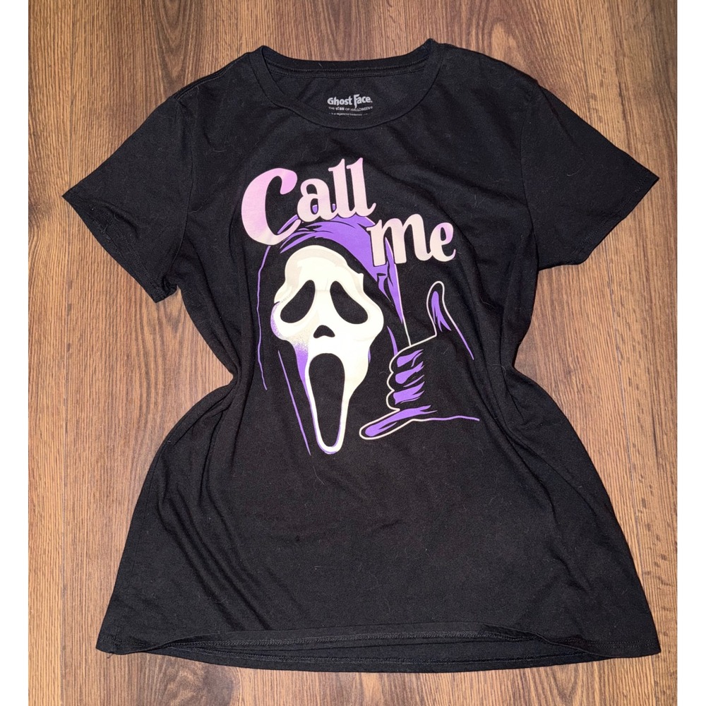Ghost Face Graphic Tee Womens Medium Black Scream Horror Call Me Shirt